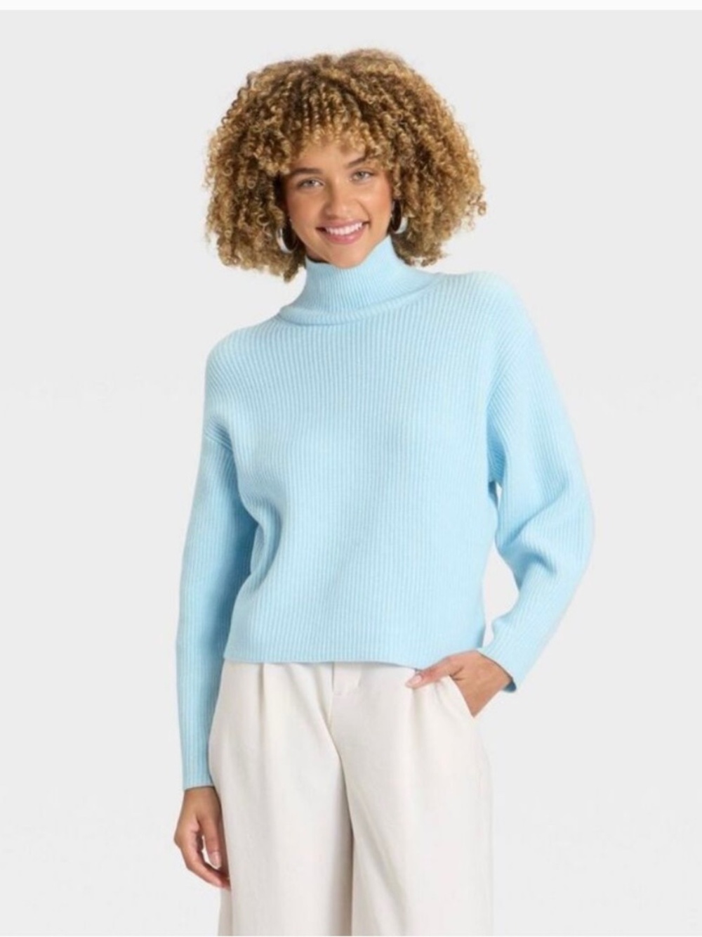 A New Day - Women's Funnel Pullover Sweater- Light Blue. Sz L.